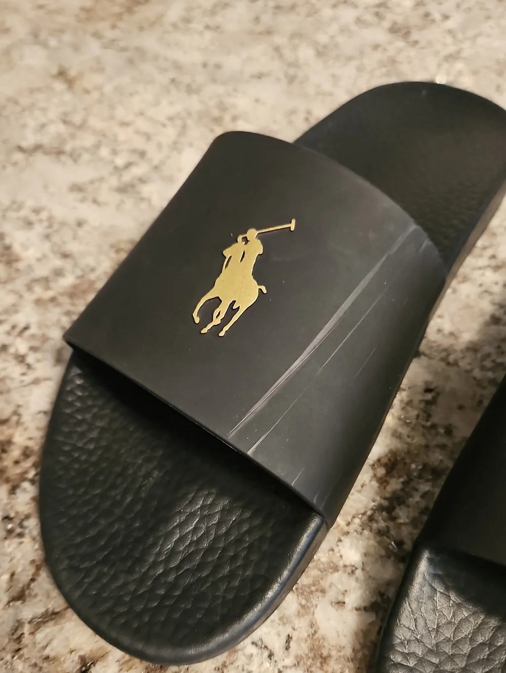 Polo by Ralph Lauren Black Slides with Gold Polo Emblem